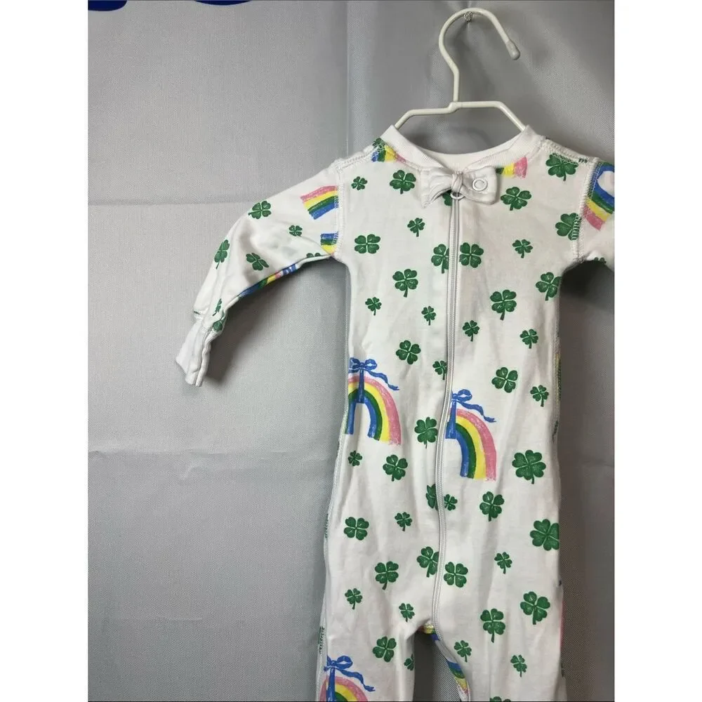 The Beaufort Bonnet Company shamrock bows and rainbows print footie NWOT o/3 m